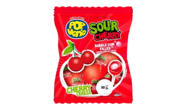 Chupete de cereza con relleno de chicle (Pqte 48)