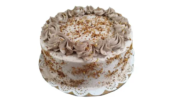 Cake de merengue de chocolate, relleno con crema de maní