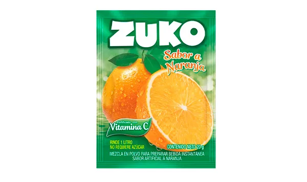 Refresco en polvo Zuko sabor Naranja (Rinde 2Lt)